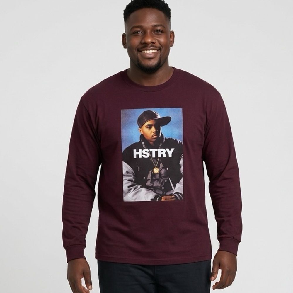 NWT Hstry by NAS Unisex Brown Long Sleeve Portrait Graphic Tee Shirt - Size XL